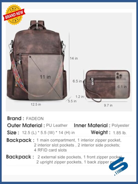 Medium Faux Leather Backpack Purse Convertible Shoulder Bag 14\